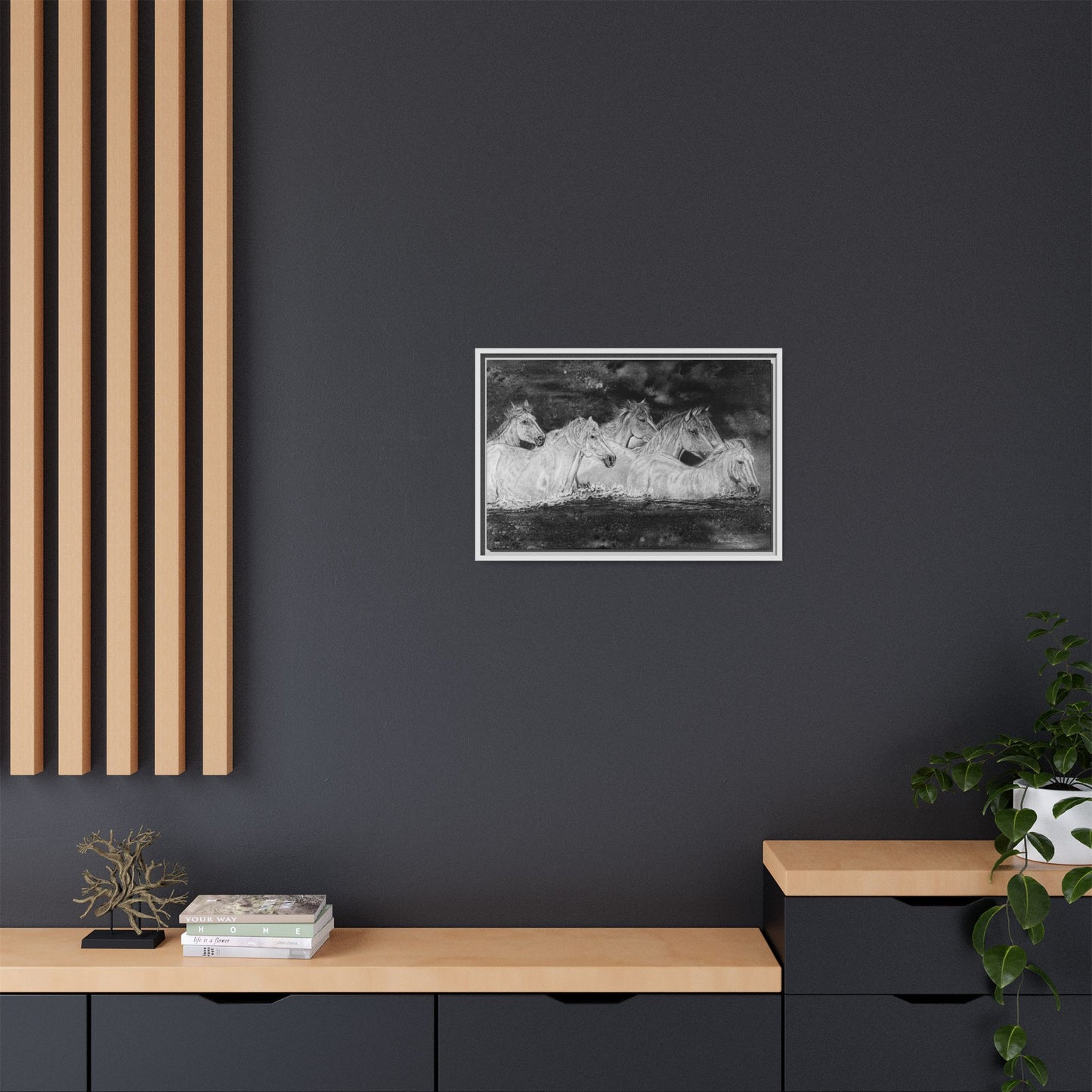 Night Swim, Framed Horse Canvas Art