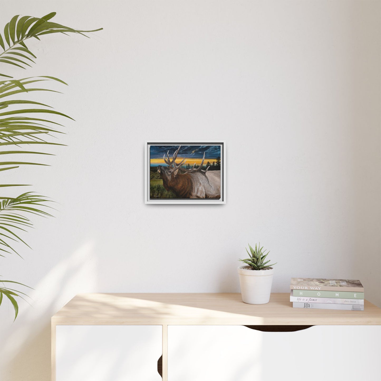 Sunset Serenade,  Elk Framed Matte Canvas Print