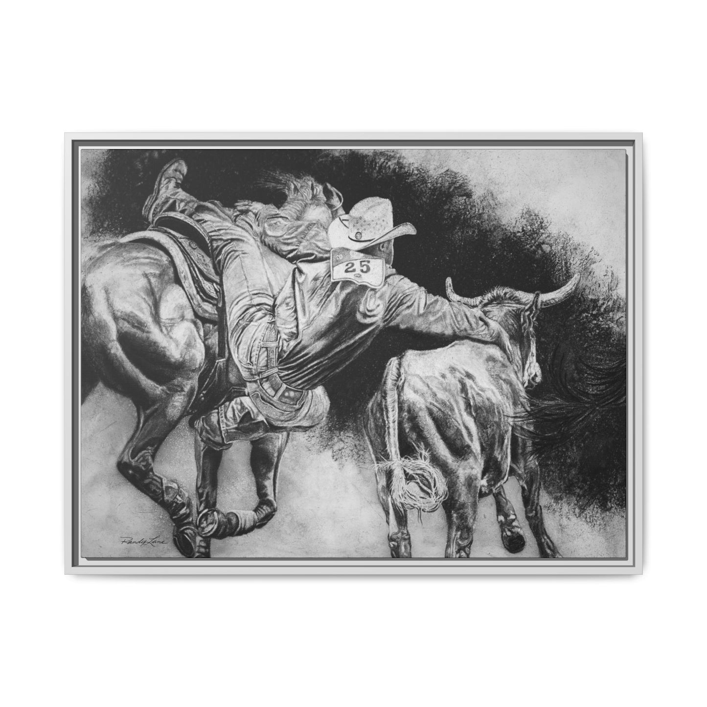 Contact. Cowboy Bulldogger Rodeo Art Framed Stretched Canvas Art
