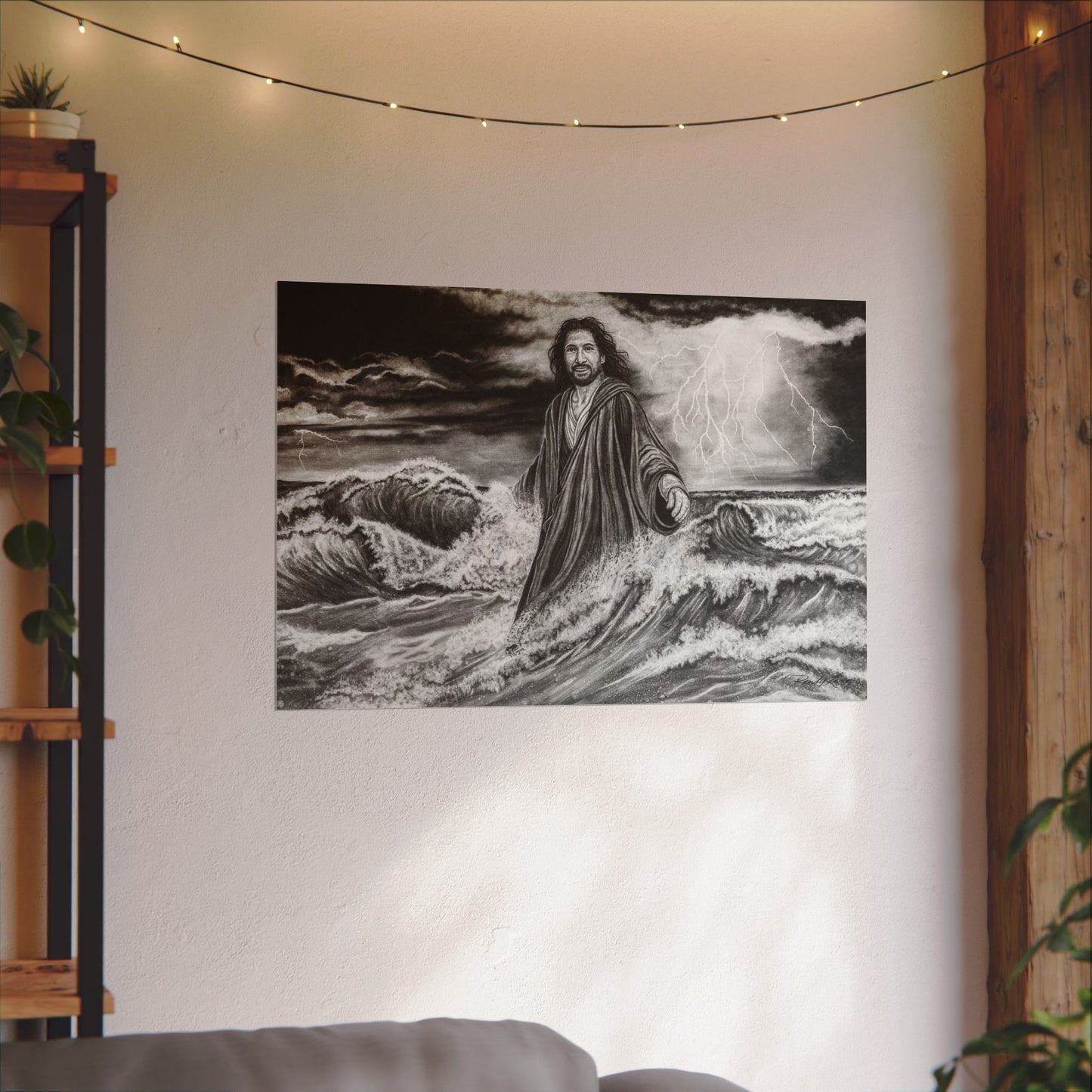 View from the Boat, Jesus Walking on Water Painting, Matte Fine Art Print — Textured Wall Art