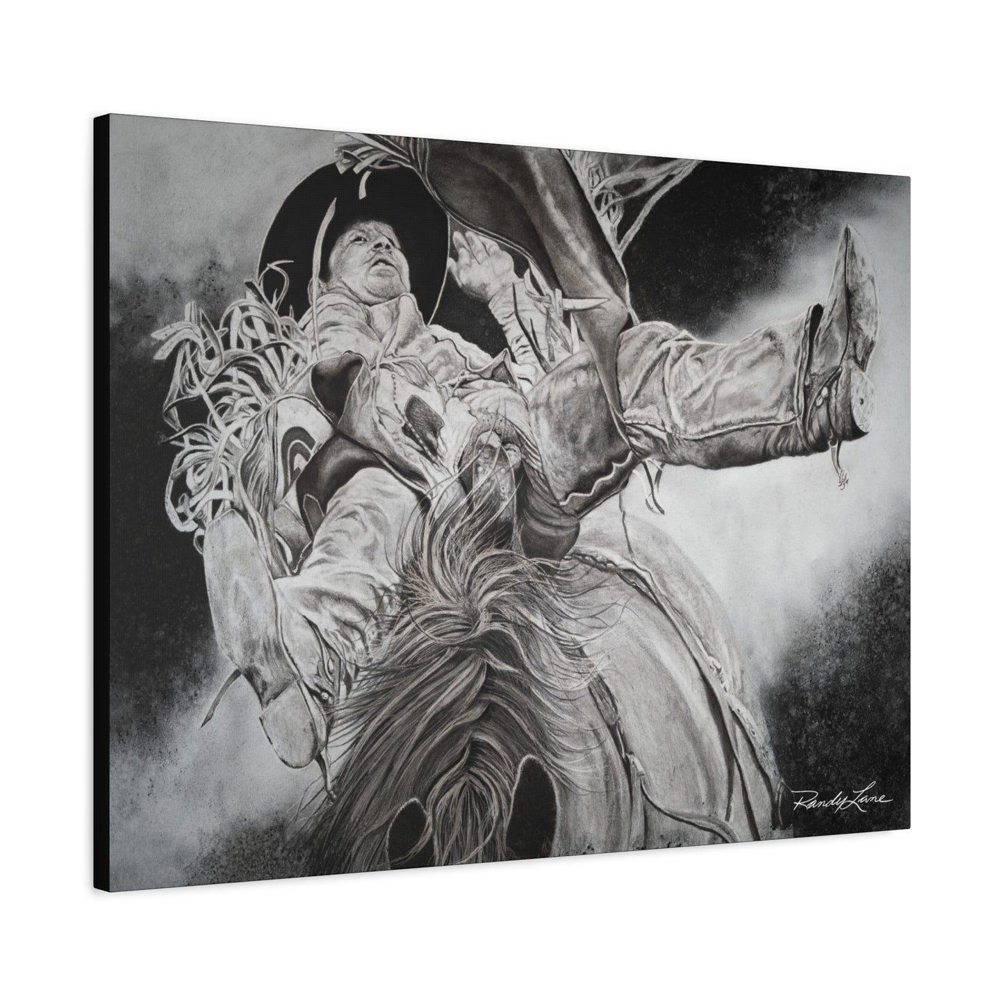 Battle Tested, Rodeo Bareback Rider Painting, Stretched Matte Canvas Print