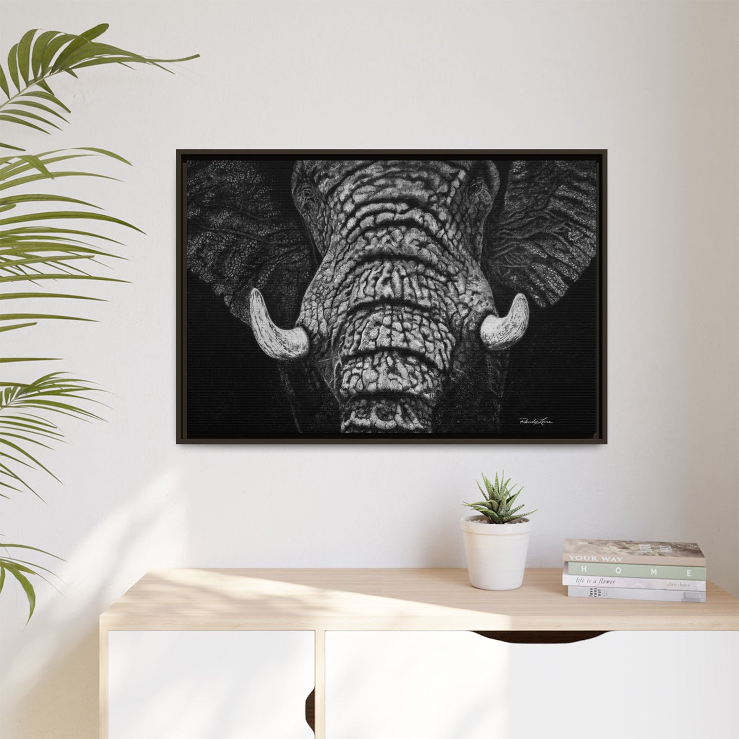 Ebony and Ivory, Elephant Portrait Framed Canvas Wall Art