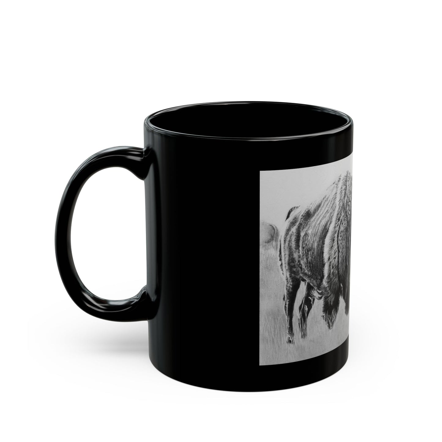 Prairie Bison, Bison Painting Black Ceramic Mug (11oz/15oz)