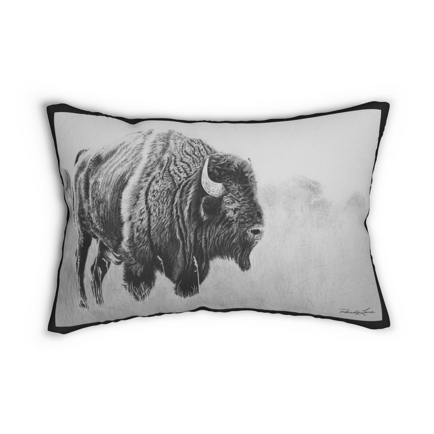 Prairie Bison, Bison Painting Lumbar Pillow — Rustic Black & White Bison Accent Pillow