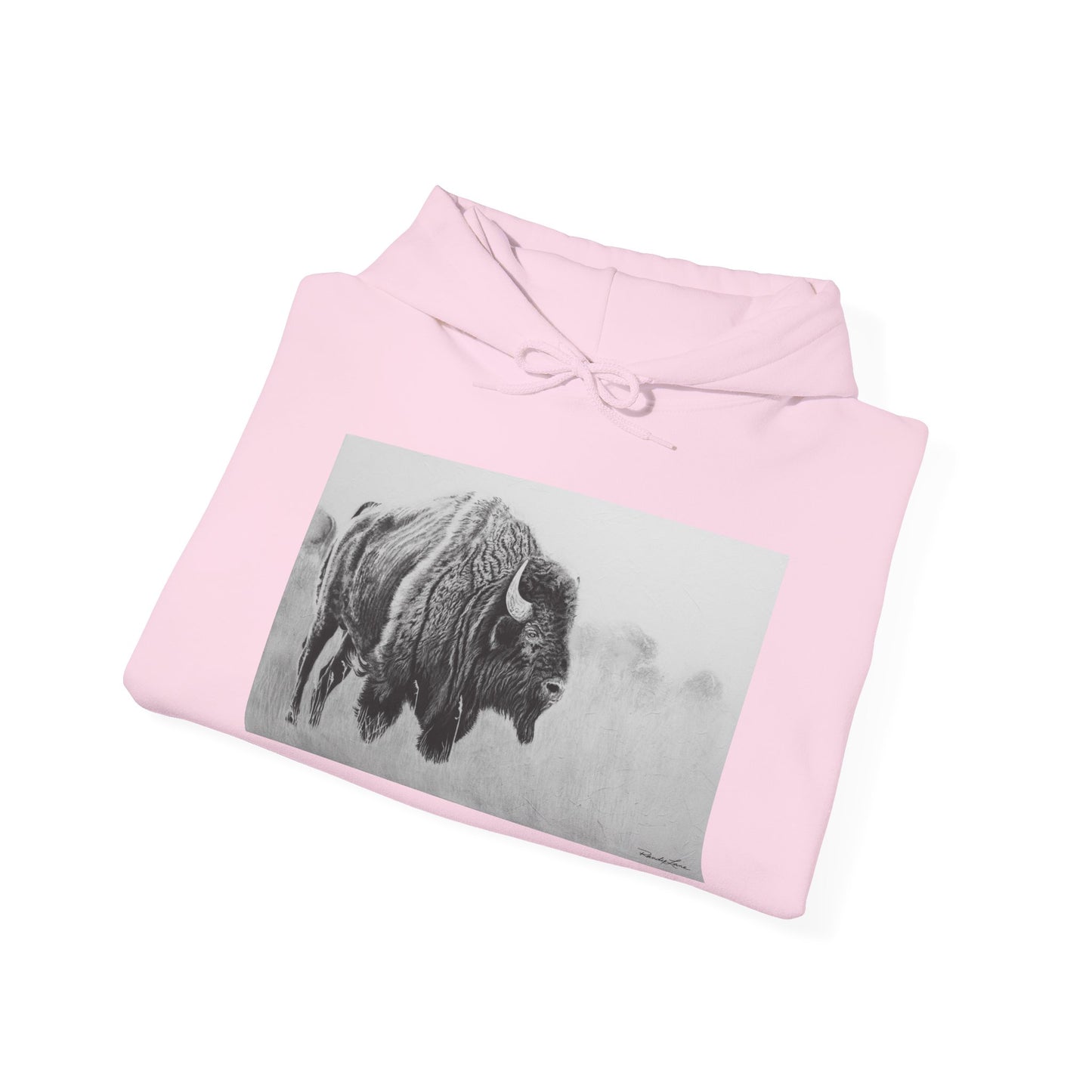 Prairie Bison, Bison Painting Hoodie — Black & White Rustic Buffalo Image Sweatshirt