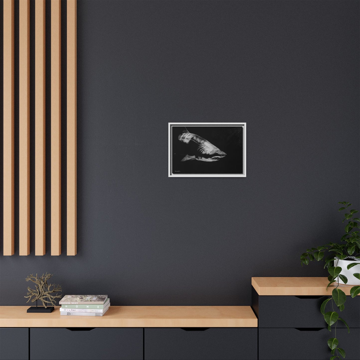 Below, Framed Shark Fine Art Print, Matte Canvas Wall Decor