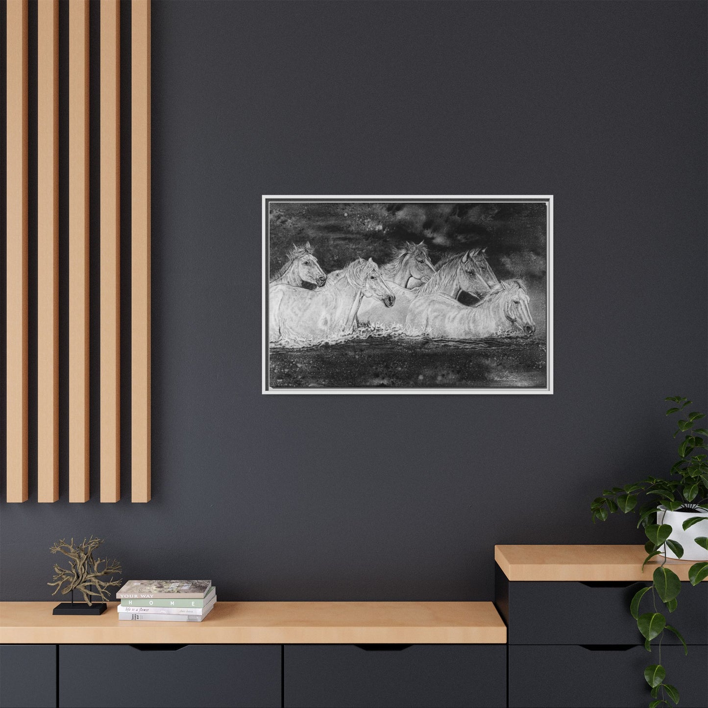 Night Swim, Framed Horse Canvas Art