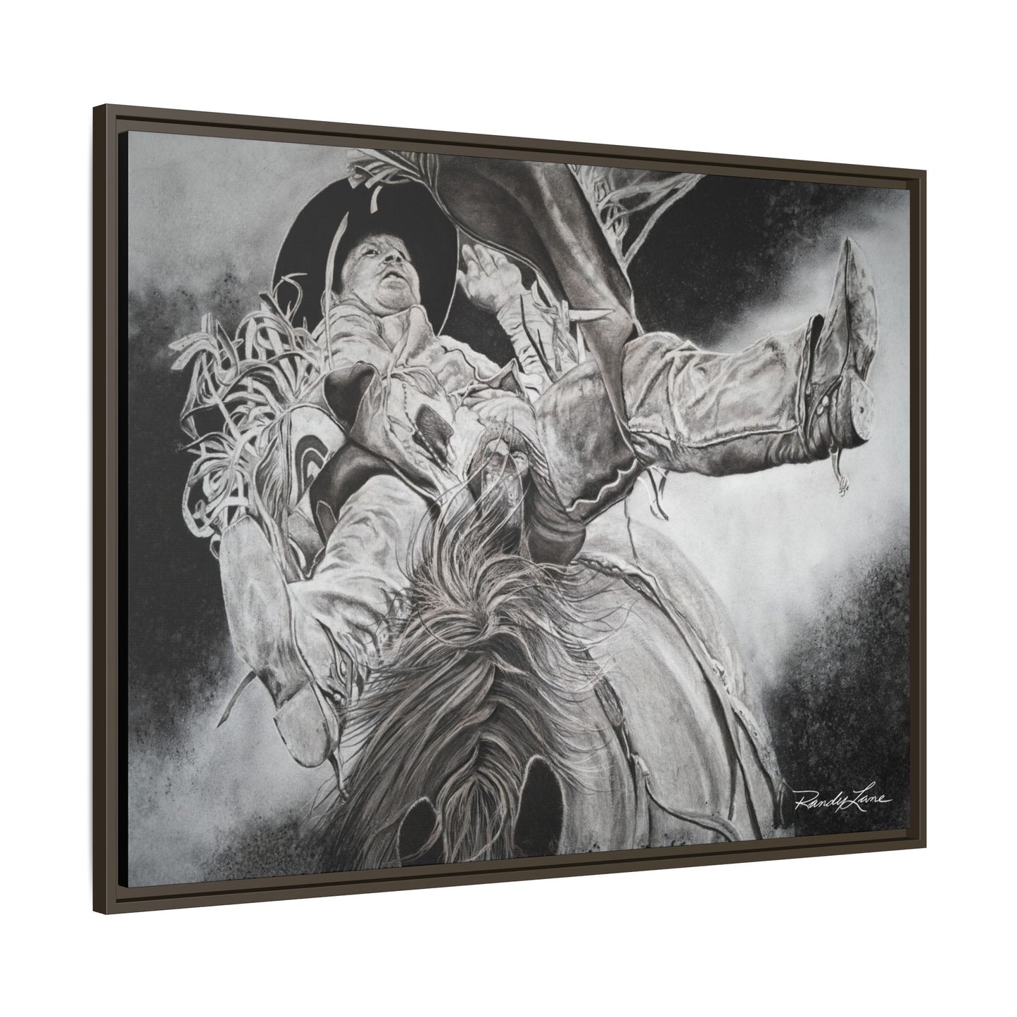Battle Tested, Rodeo Bareback Rider Painting, Framed Matte Canvas Print