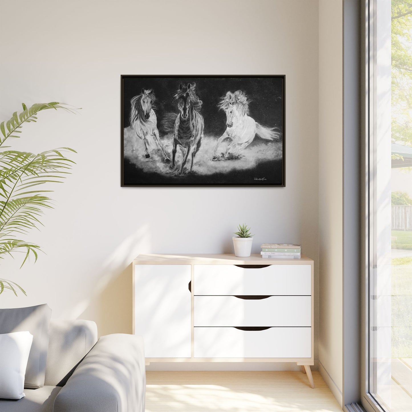 Midnight Run. Framed Stretched Matte Canvas Fine Art Horse Print