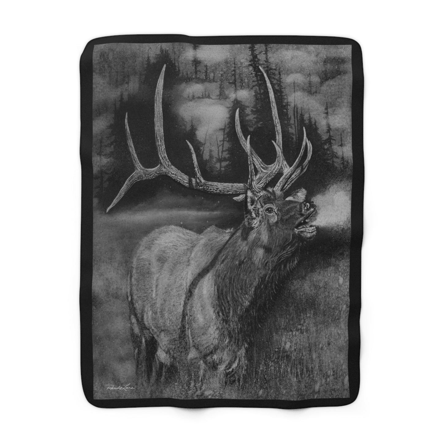 Mountain Music, Cozy Sherpa Fleece Blanket with Majestic Elk Design