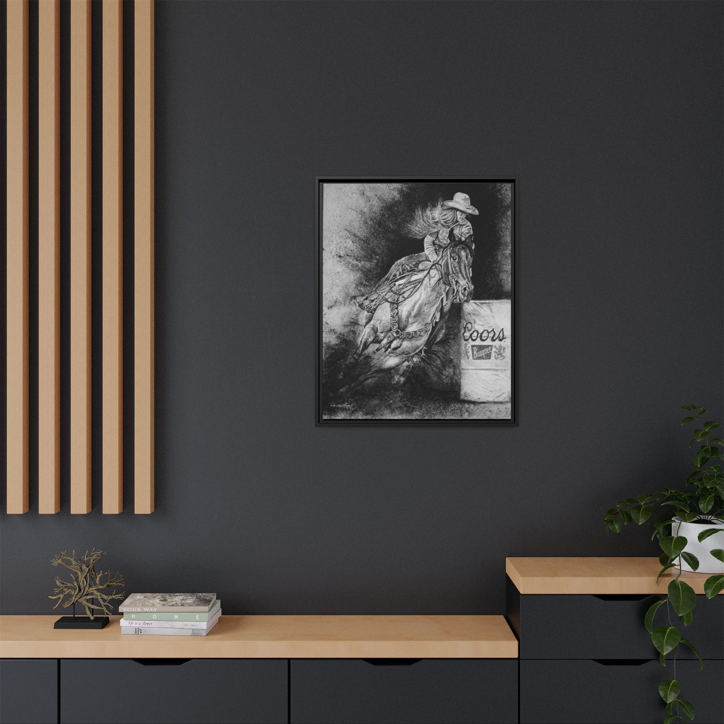 Sophie's Run. Rodeo Barrel Racer Framed Stretched Canvas Art