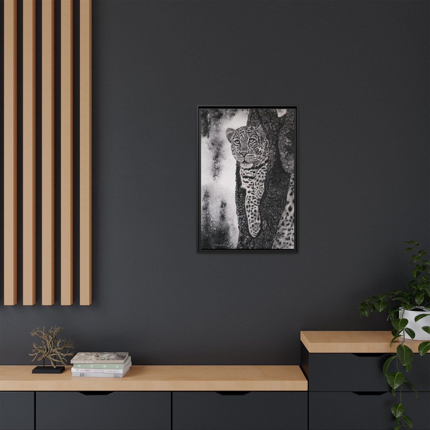 Tree Hugger, Leopard Framed Matte Canvas Wall Art
