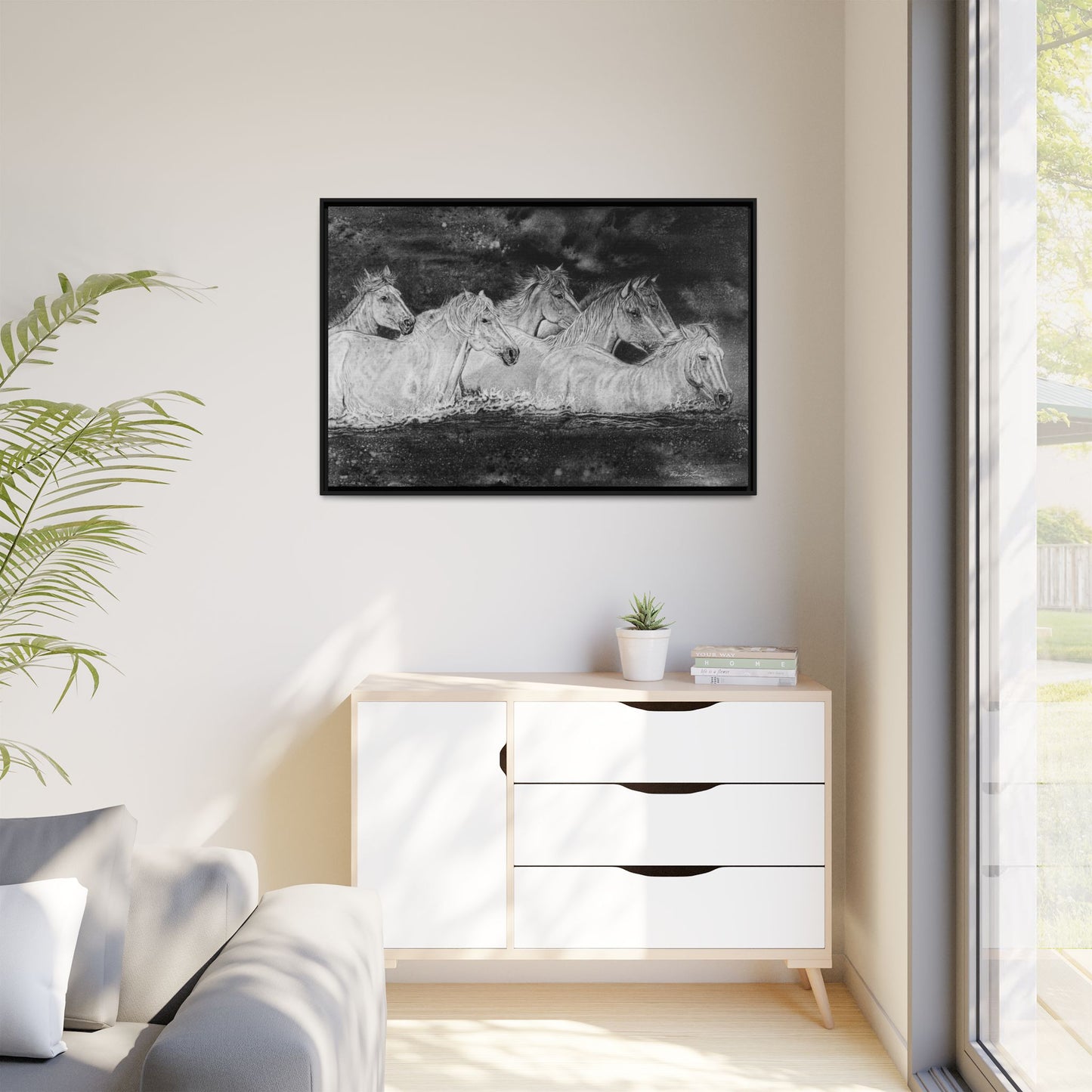 Night Swim, Framed Horse Canvas Art