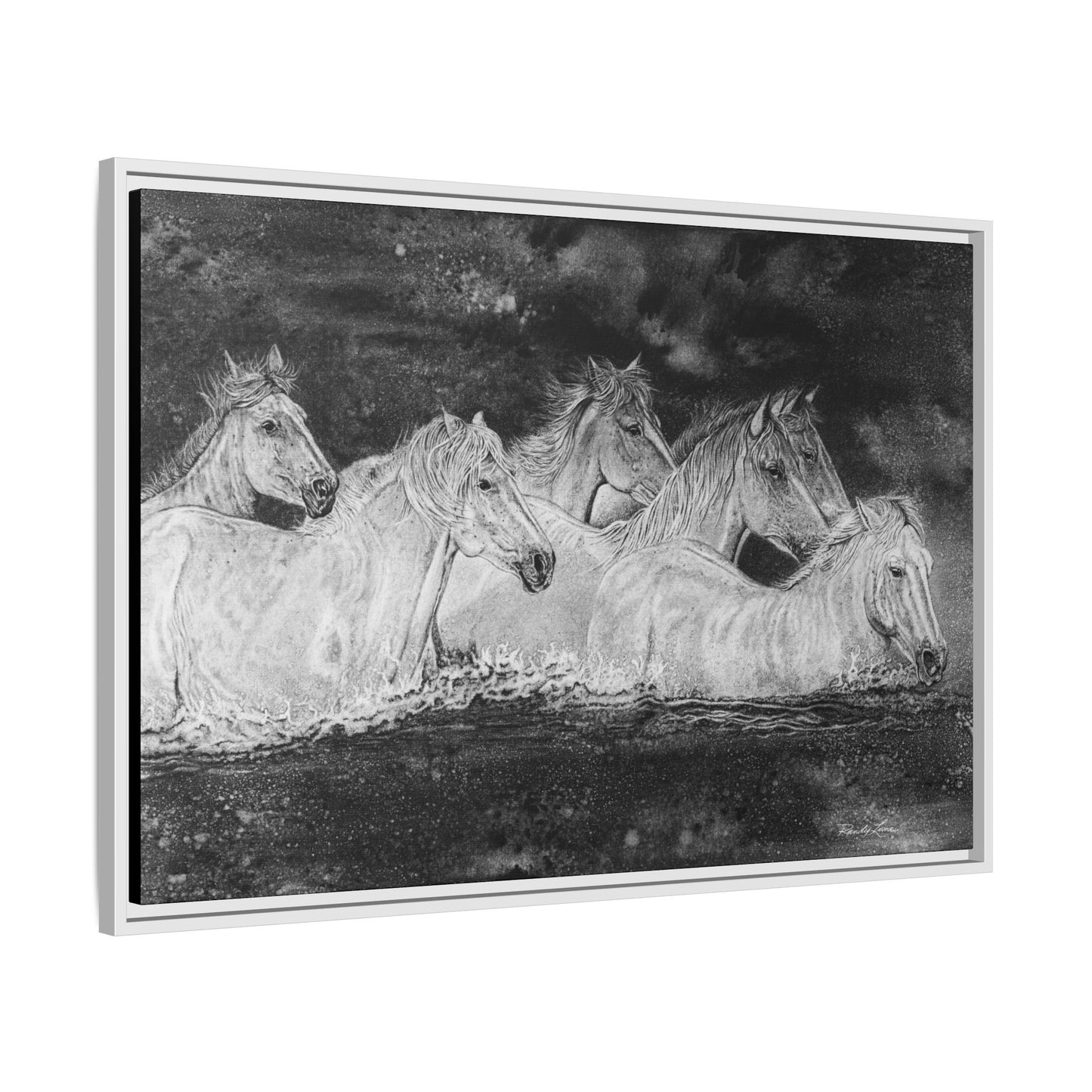 Night Swim, Framed Horse Canvas Art
