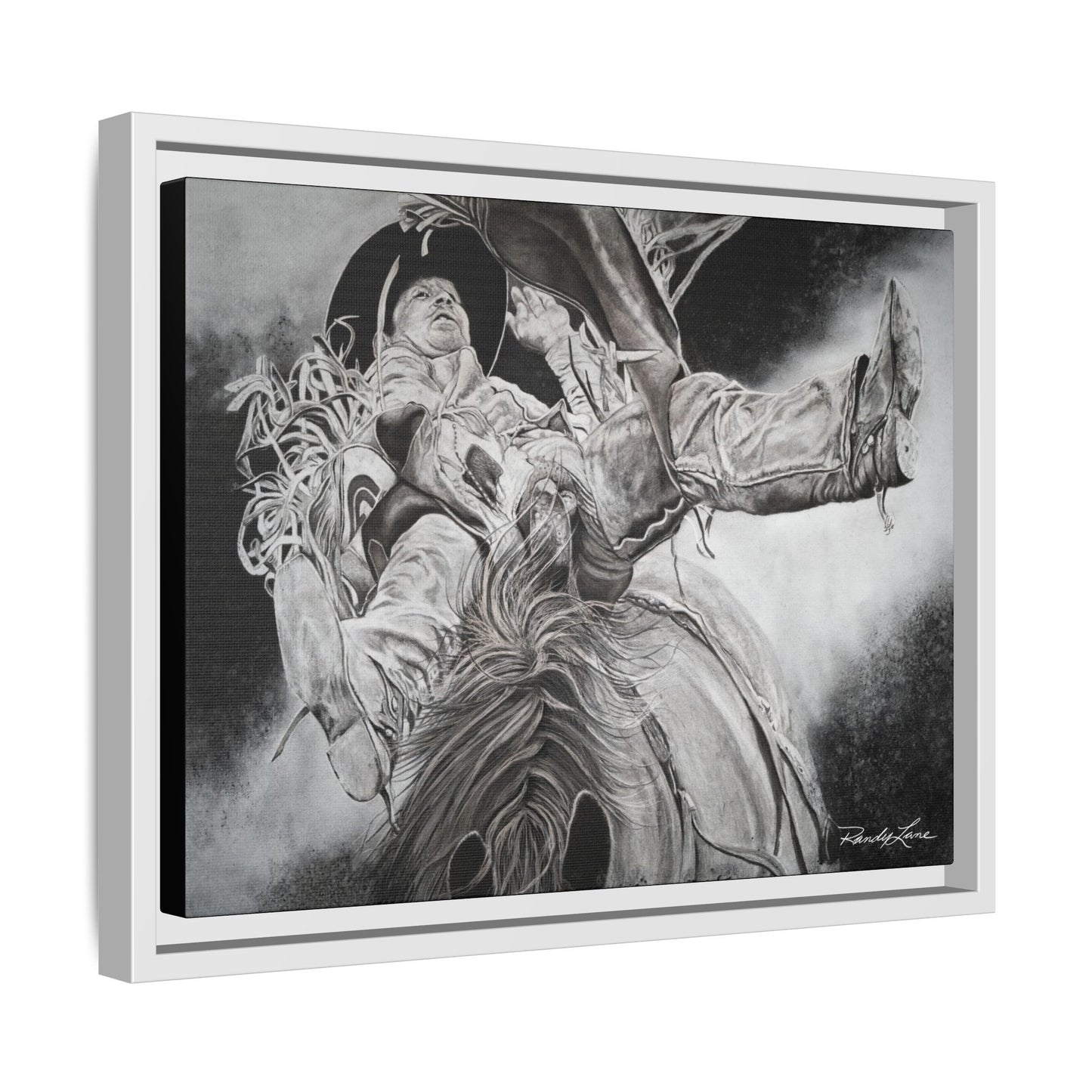 Battle Tested, Rodeo Bareback Rider Painting, Framed Matte Canvas Print