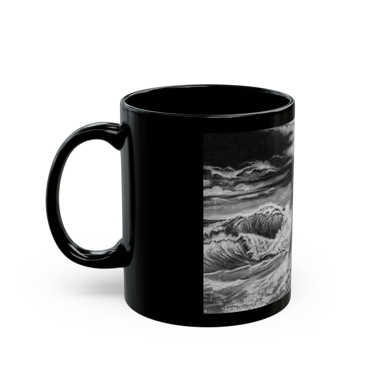View from the Boat, Jesus Walking on Water Painting Black Ceramic Mug — 11oz & 15oz Inspirational Coffee Cup