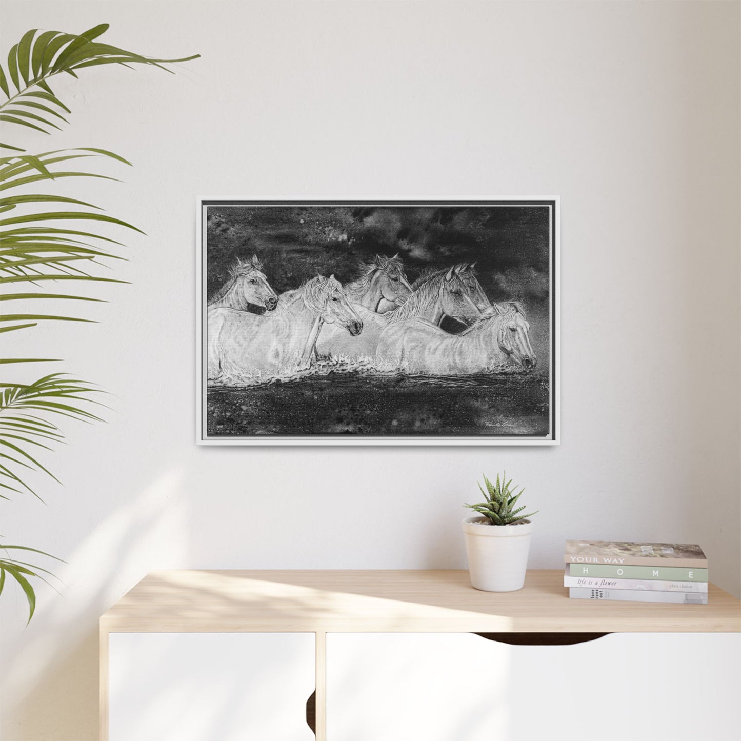 Night Swim, Framed Horse Canvas Art