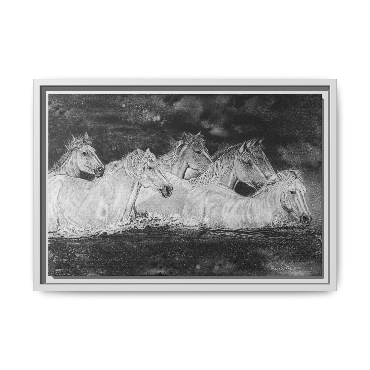 Night Swim, Framed Horse Canvas Art
