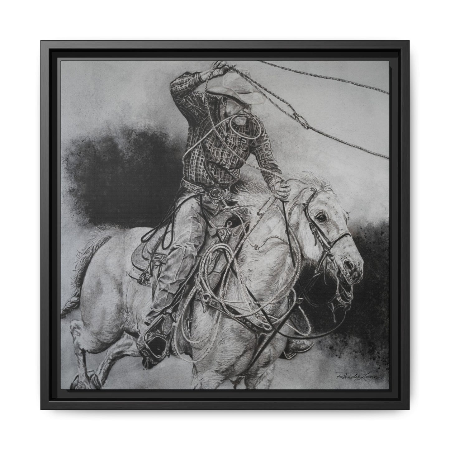 Let it Fly, Rodeo Tie-down Roper Painting, Matte Framed Stretched Canvas