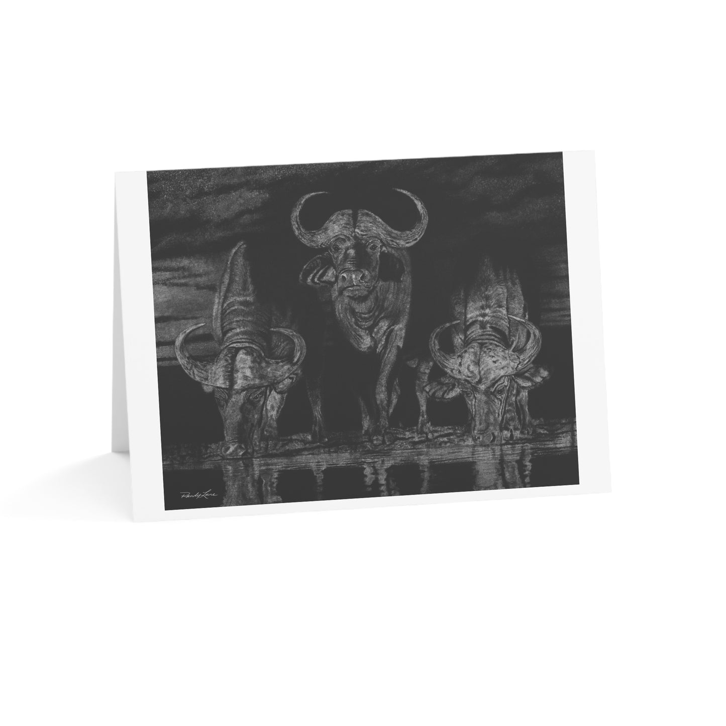 The Waterhole, Cape Buffalo Greeting Cards - Set of 1, 10, 30 or 50 pcs