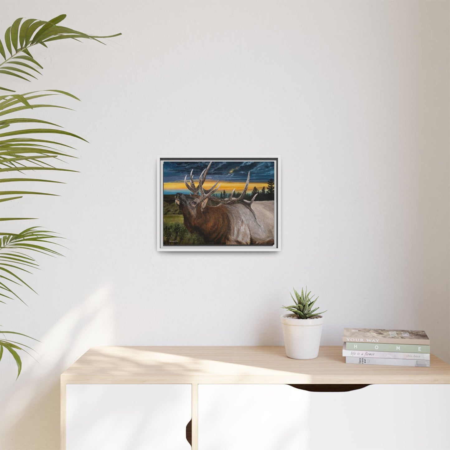 Sunset Serenade,  Elk Framed Matte Canvas Print