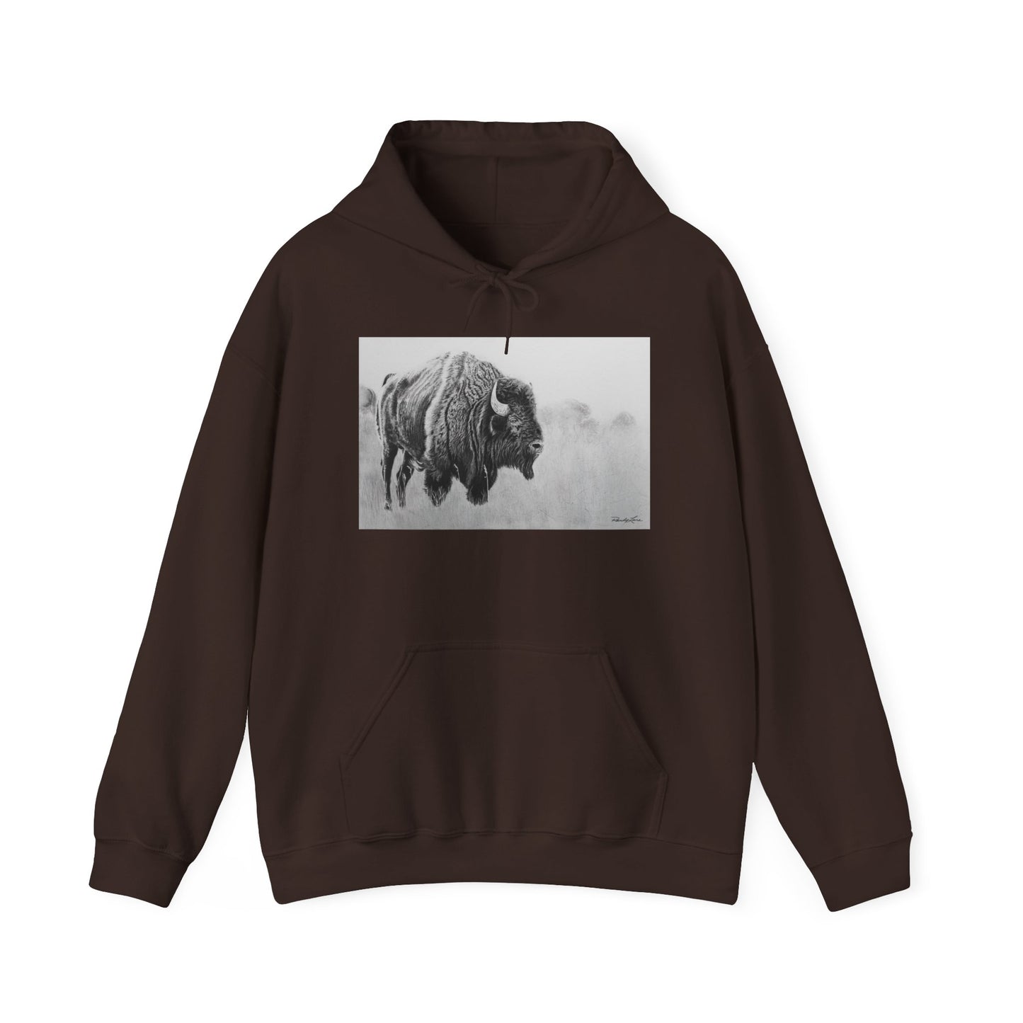 Prairie Bison, Bison Painting Hoodie — Black & White Rustic Buffalo Image Sweatshirt