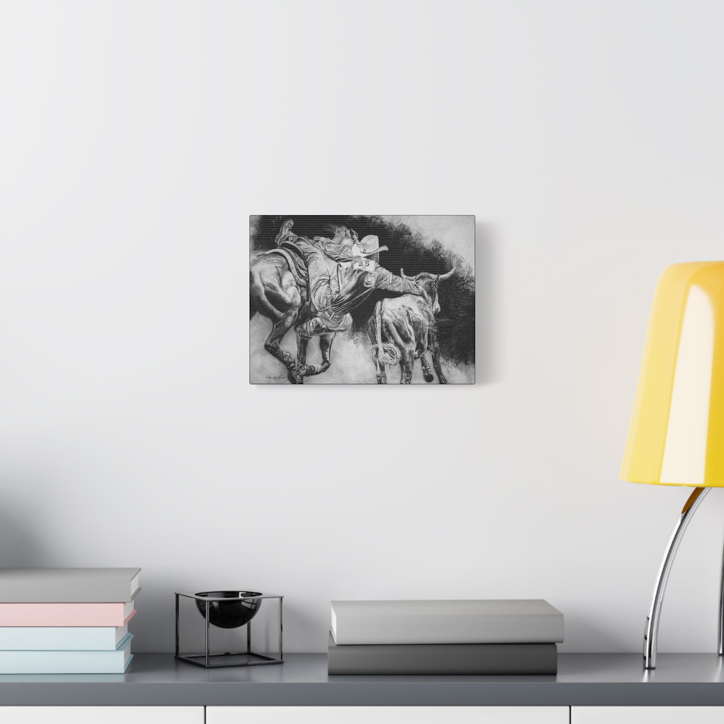 Contact. Cowboy Bulldogger Rodeo Art Stretched Canvas Print