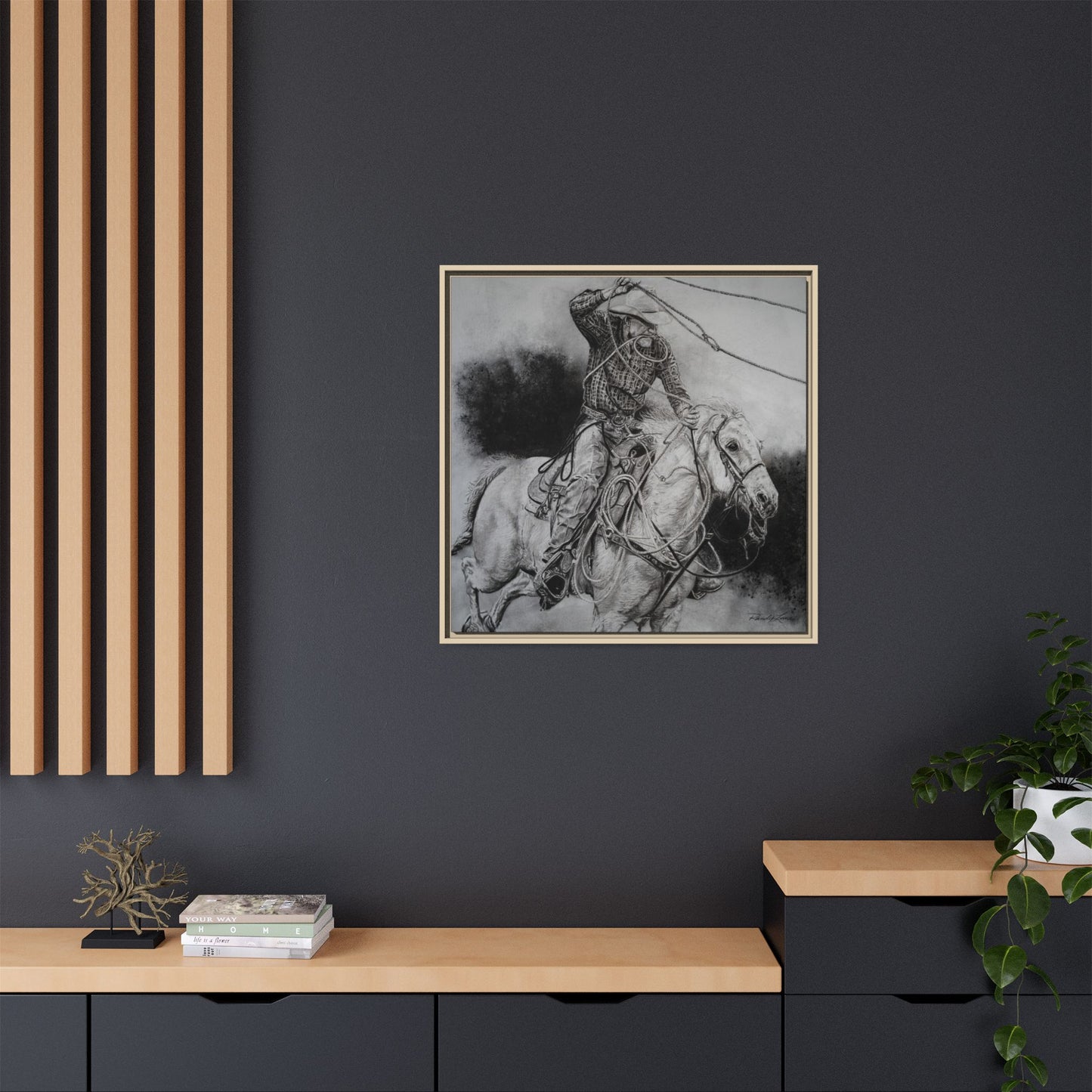 Let it Fly, Rodeo Tie-down Roper Painting, Matte Framed Stretched Canvas