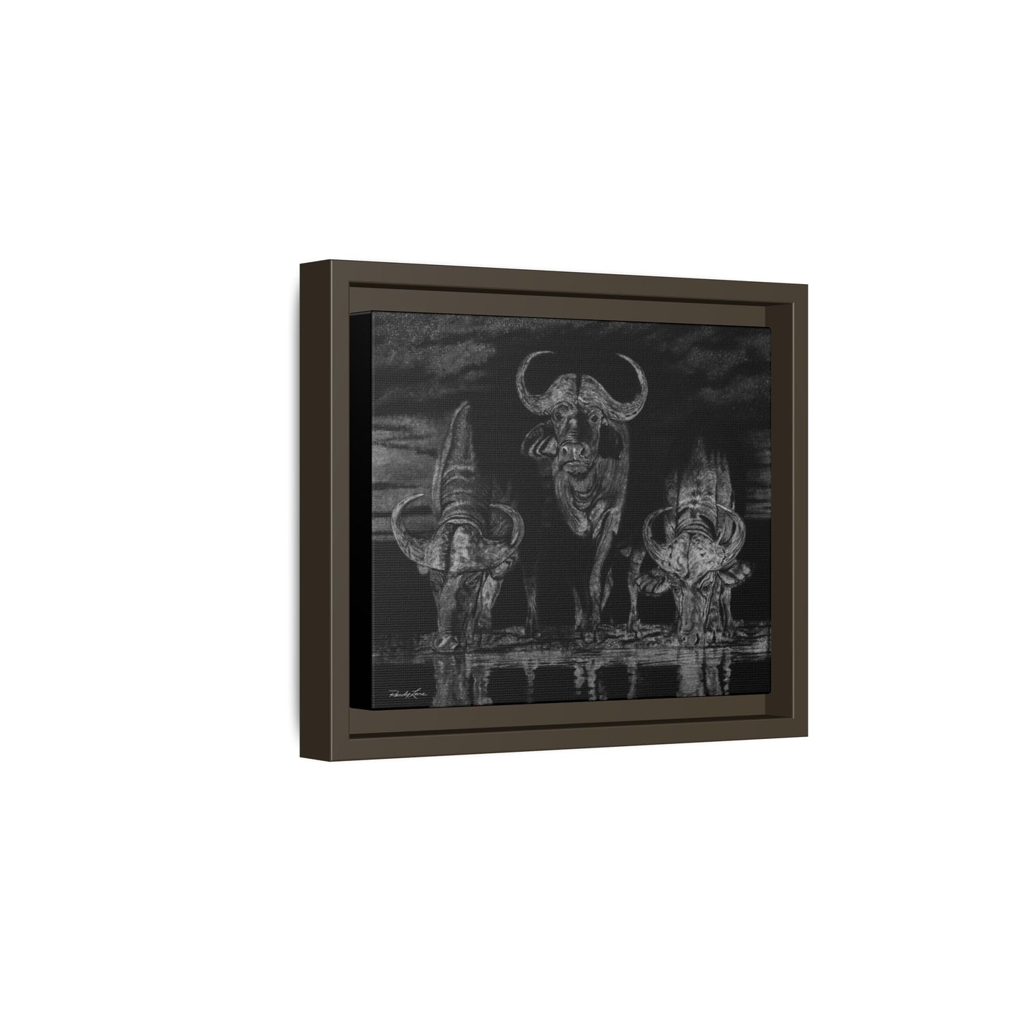 The Waterhole, Cape Buffalo Framed Canvas Wall Art