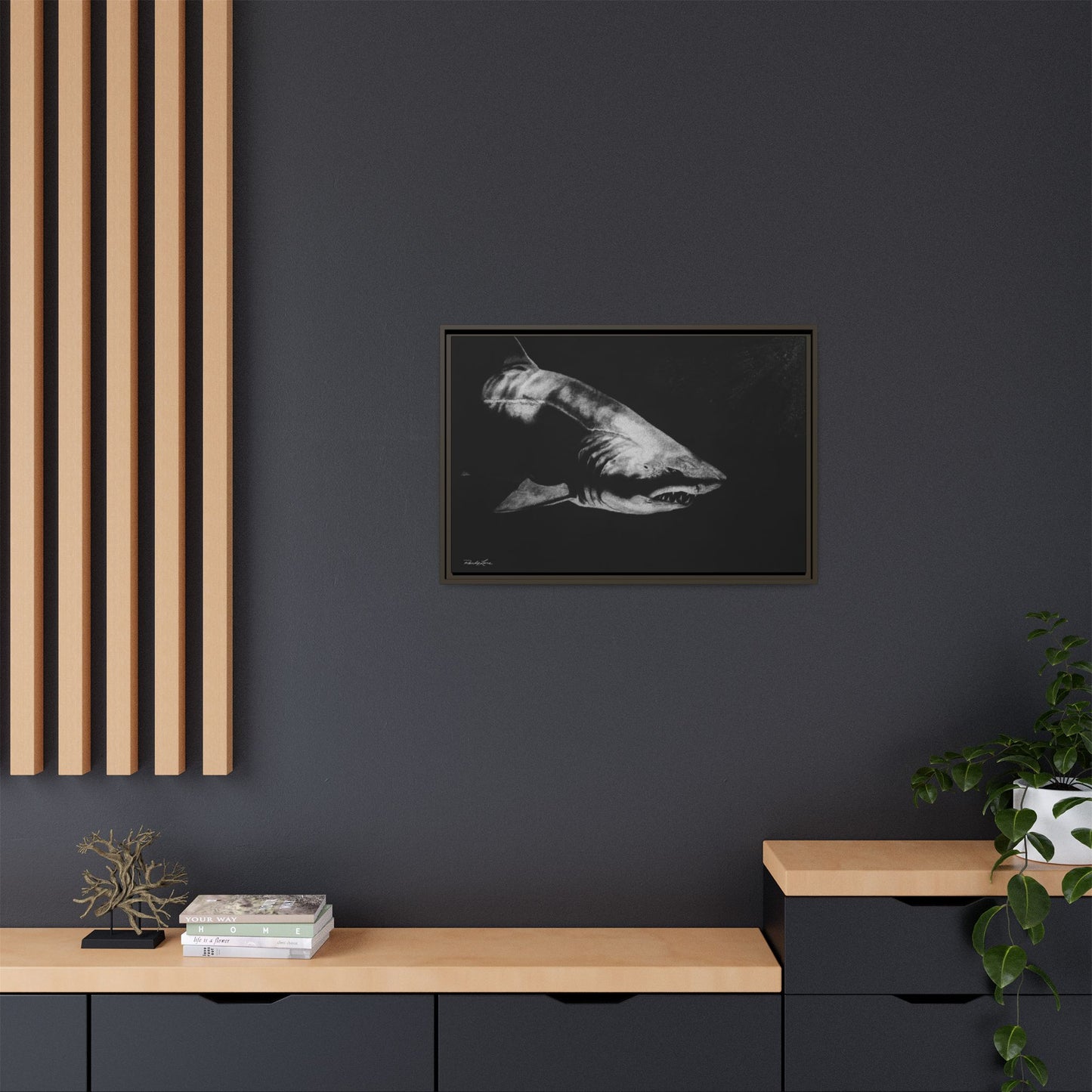 Below, Framed Shark Fine Art Print, Matte Canvas Wall Decor