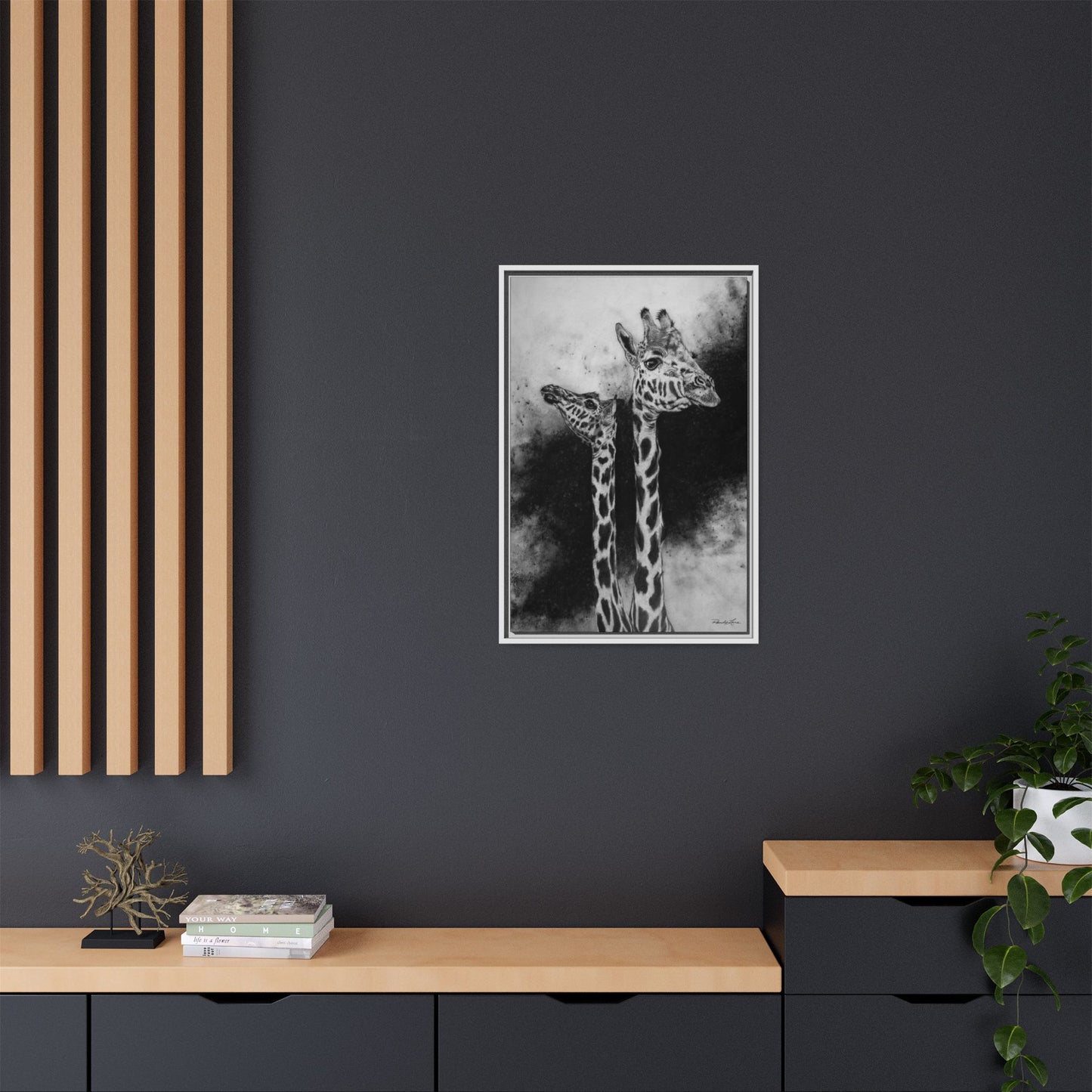 Grace in the Grasslands, Giraffe, Framed Matte Canvas Wall Decor