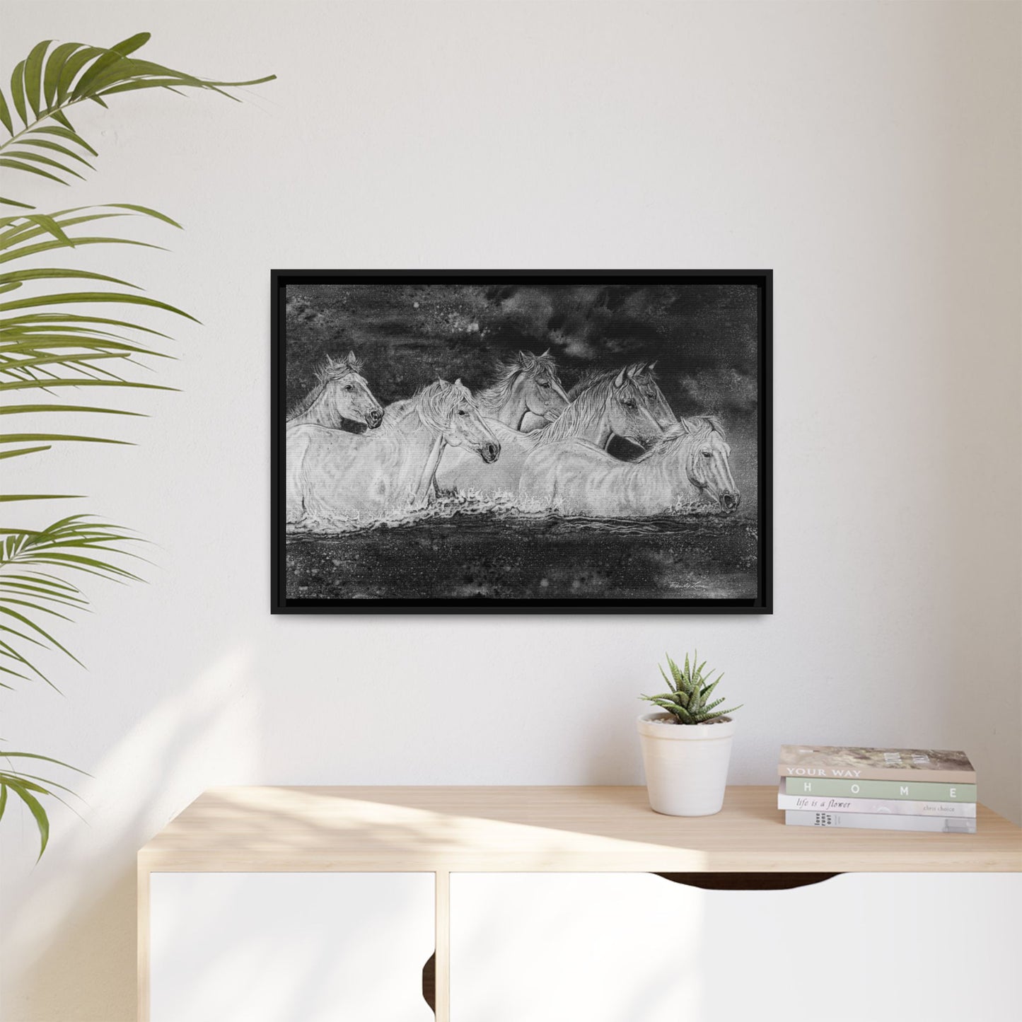 Night Swim, Framed Horse Canvas Art