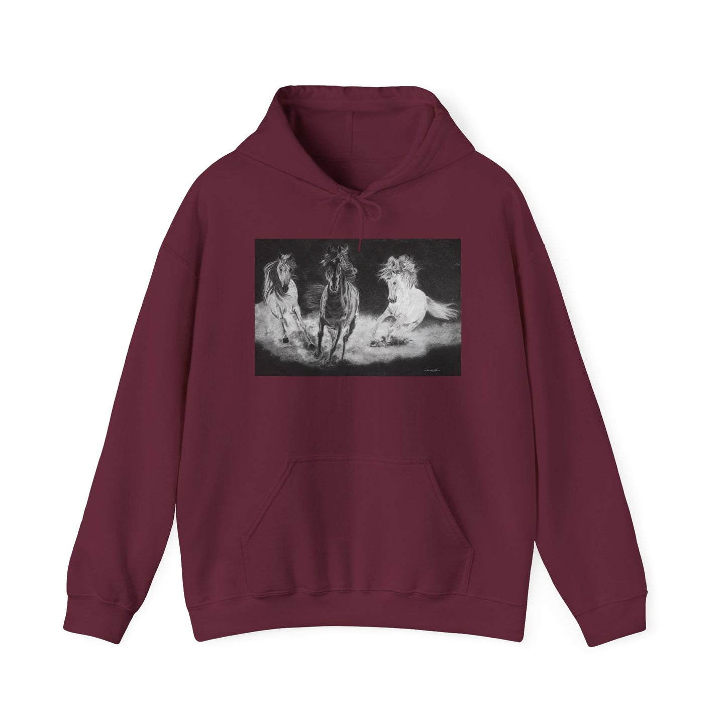 Midnight Run. Horse Cozy Unisex Hooded Pullover