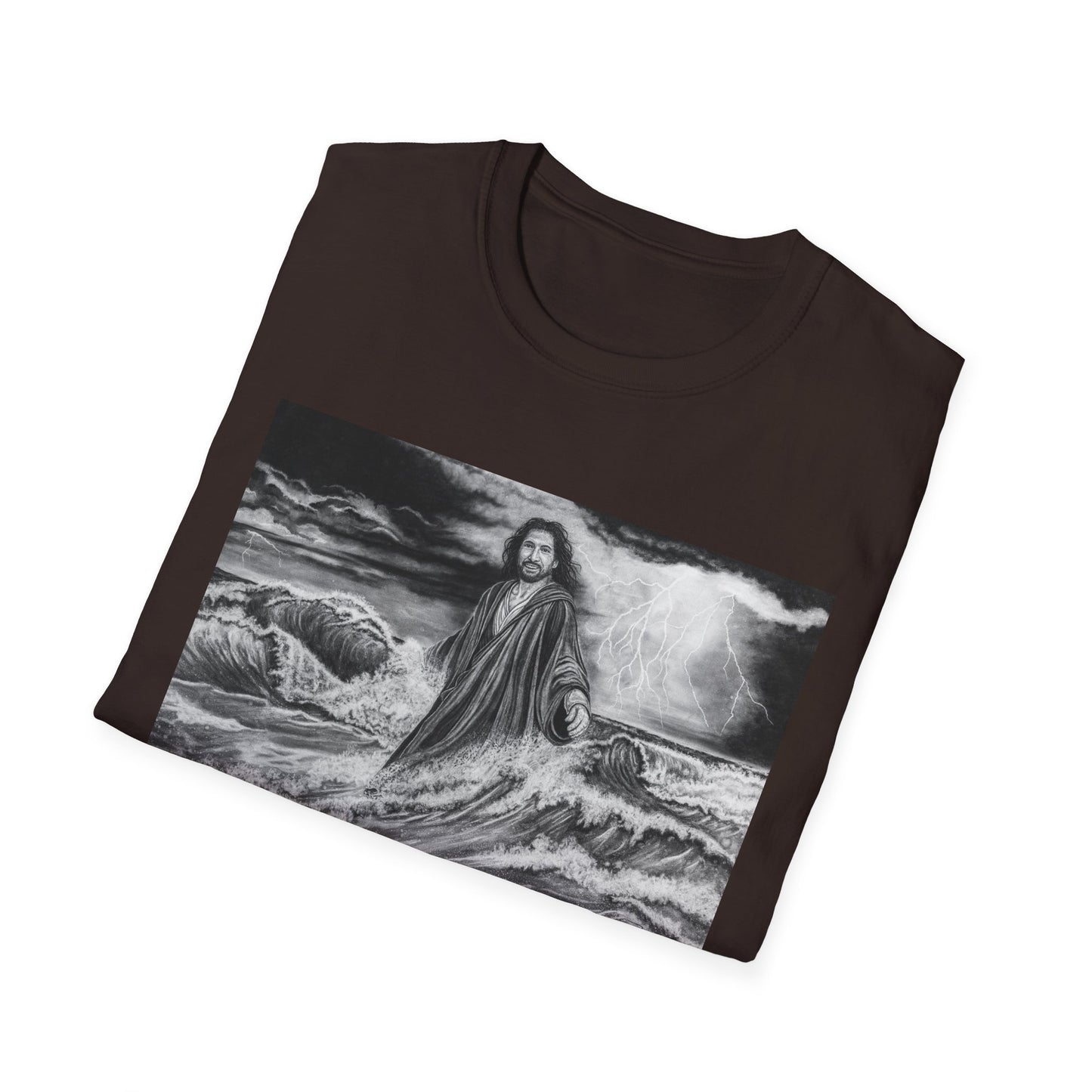 View from the Boat, Jesus Walking on Water Painting T-Shirt — Spiritual Christian Faith Tee