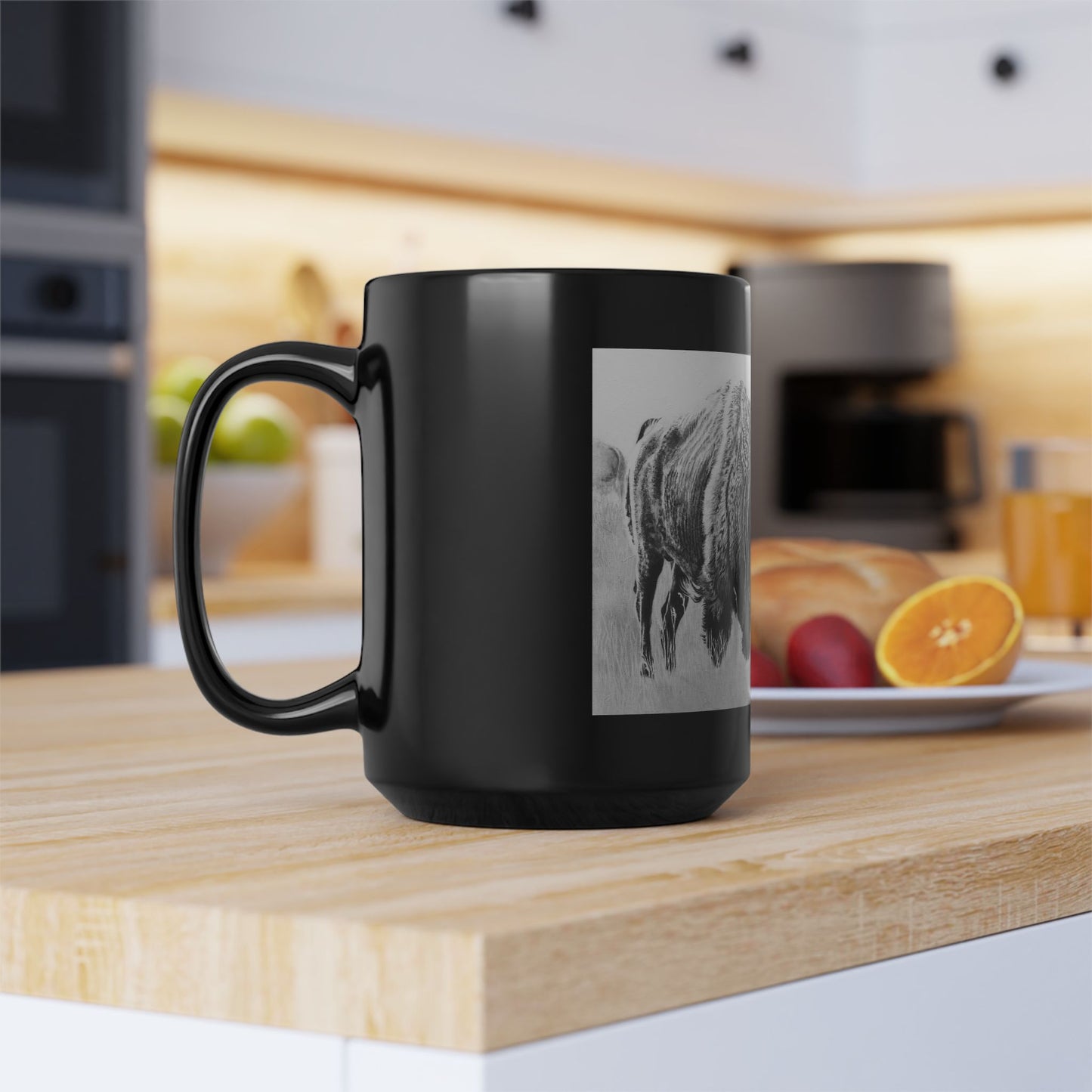 Prairie Bison, Bison Painting Black Ceramic Mug (11oz/15oz)