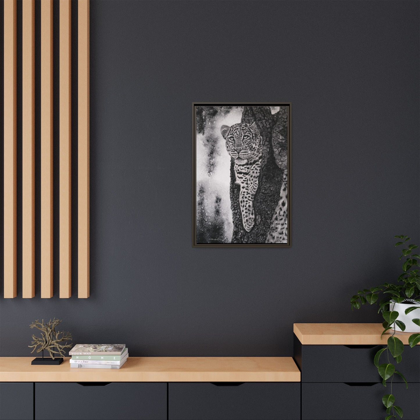 Tree Hugger, Leopard Framed Matte Canvas Wall Art