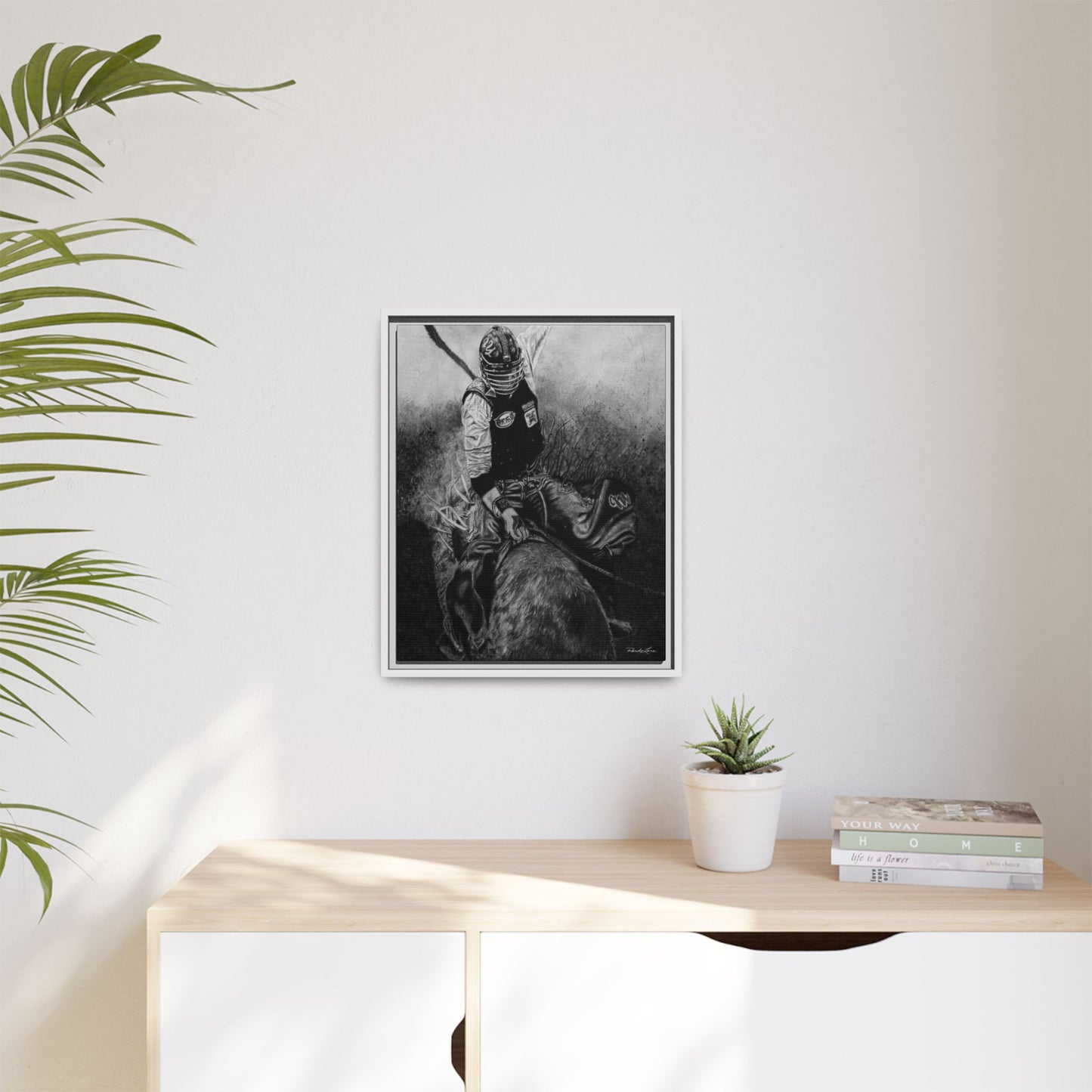Gettin Frosty. Bull Rider Framed Stretched Matte Canvas Print