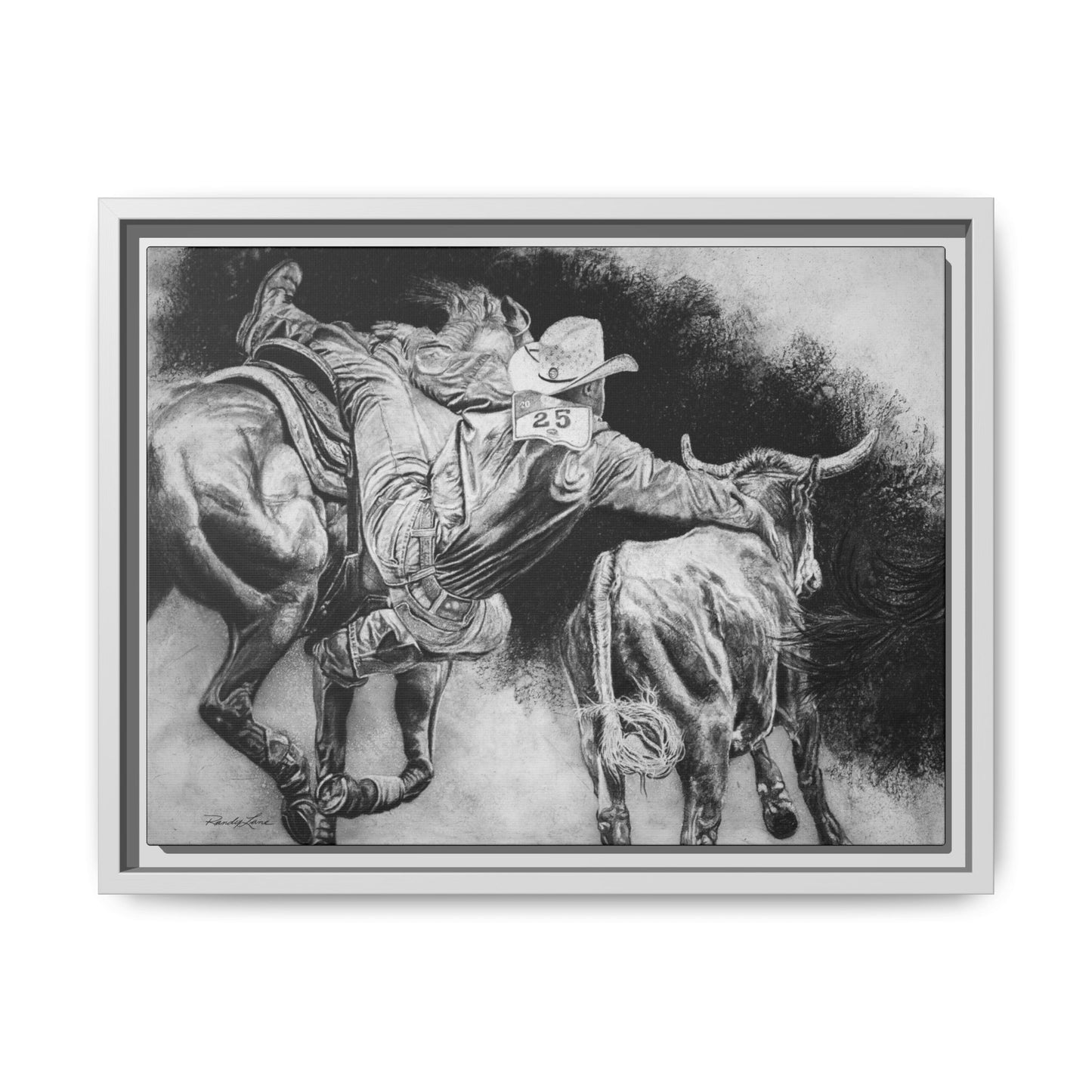 Contact. Cowboy Bulldogger Rodeo Art Framed Stretched Canvas Art