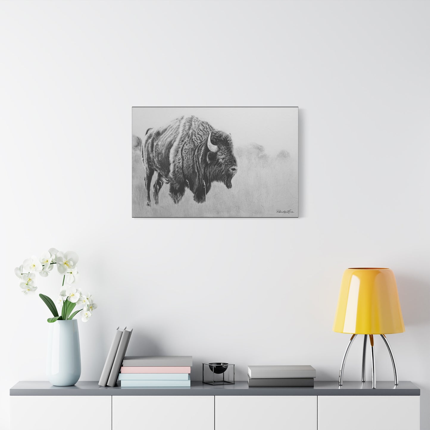 Prairie Bison, Buffalo Charcoal Art Matte Canvas Print — Stretched 1.25" Wall Decor